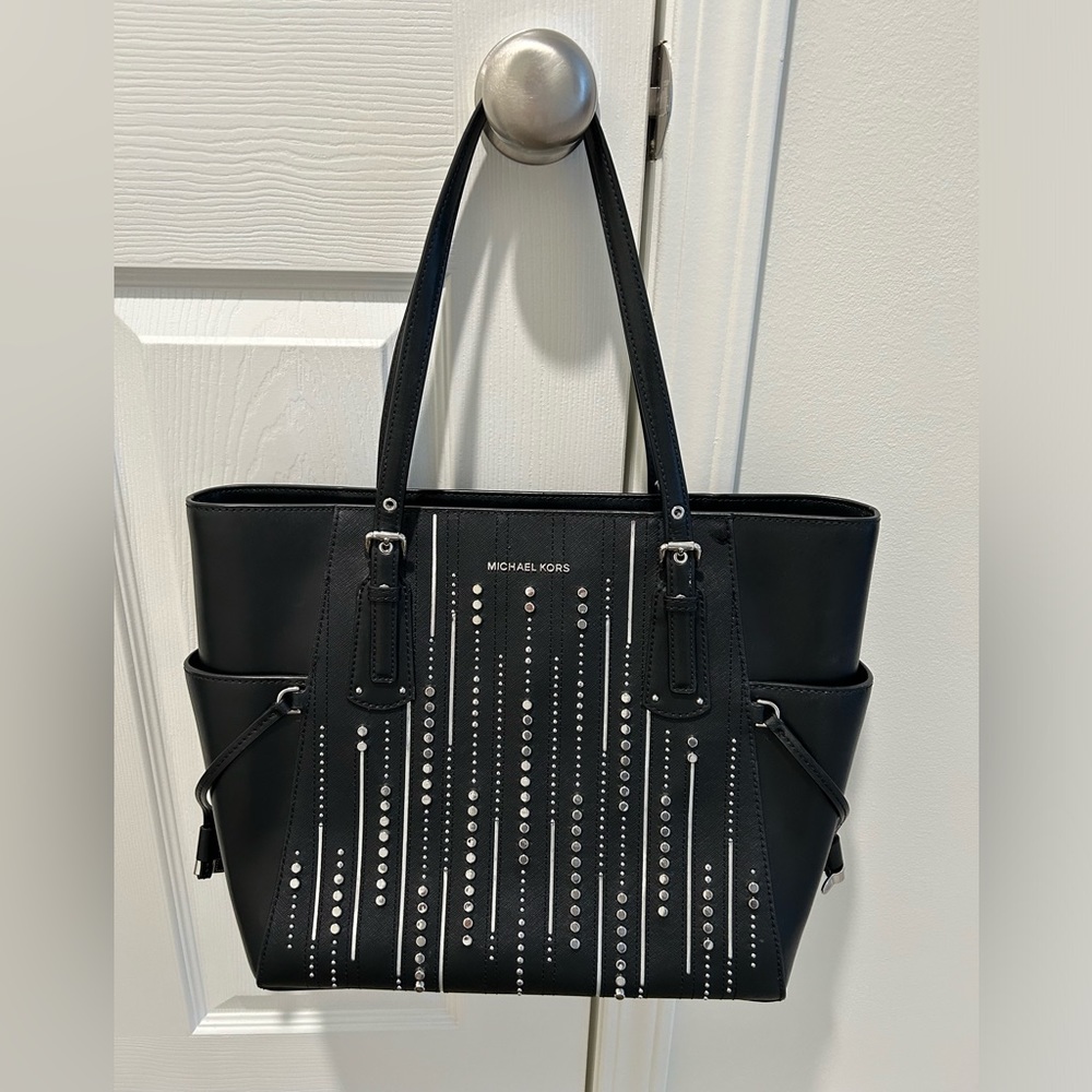 Michael Kors medium leather a tech friendly bag black studs nice condition